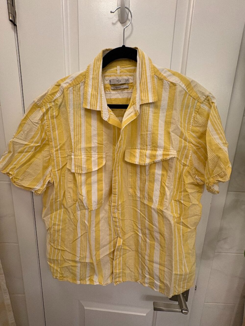 MNG Mango Yellow Striped Short Sleeve Shirt XL